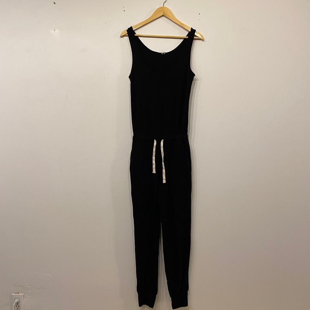 Monrow Black Sleeveless French Terry Jogger Jumpsuit XS Scoop Neck Drawstring